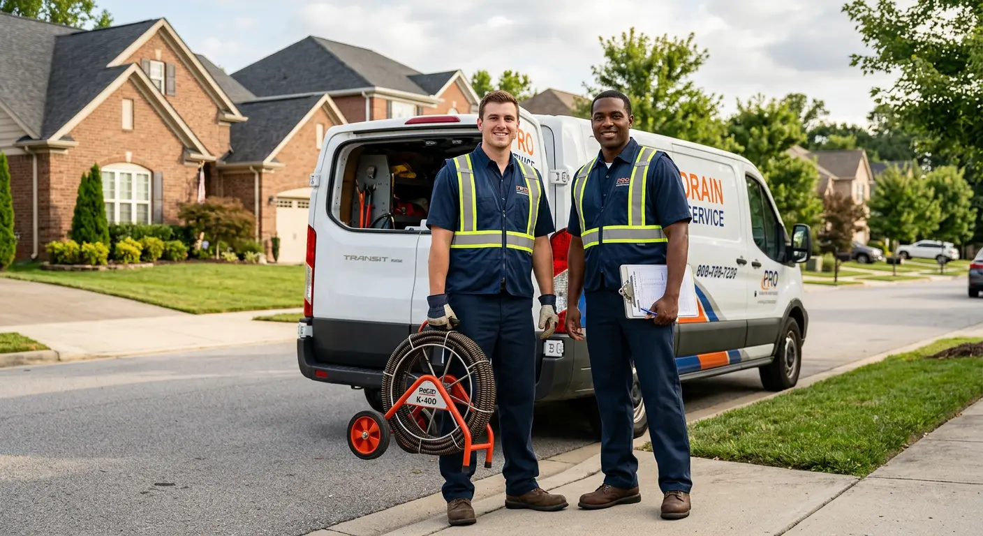 Sewer and drain service team with equipment ready for work in Ridge Wood Heights